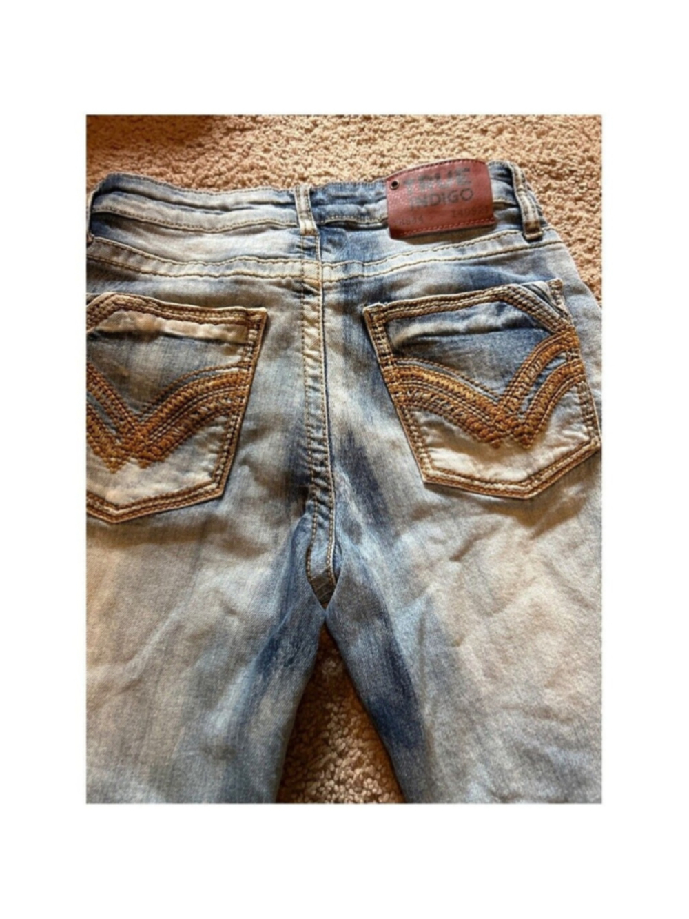True Indigo Mens Slim Fit Light Acid Wash Embroidered Jeans 30x32 F-119 - Picture 13 of 14
